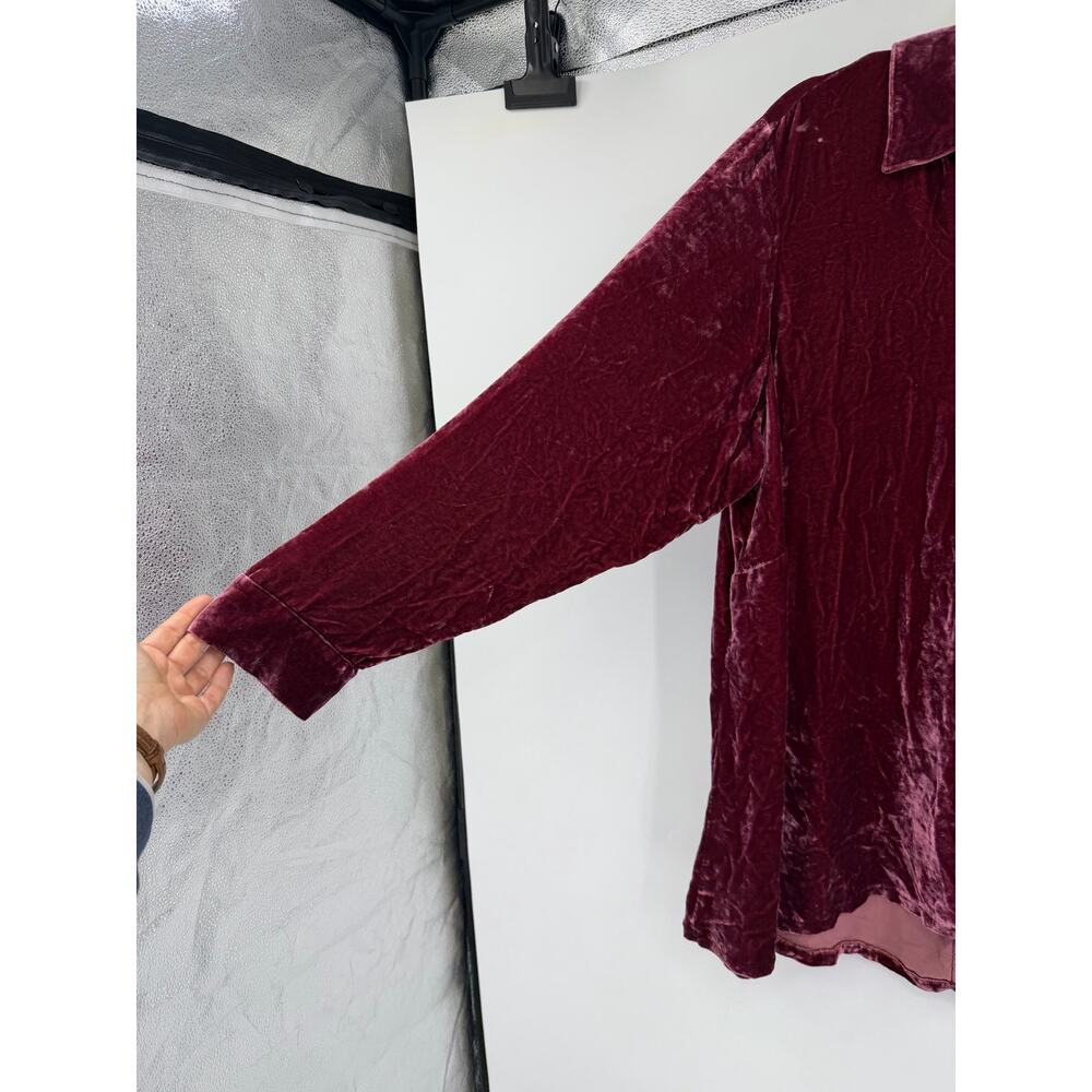 J. Jill Womens 2X Button Front Crushed Velvet Top Silk Blend Burgundy Red Tunic - Picture 11 of 12